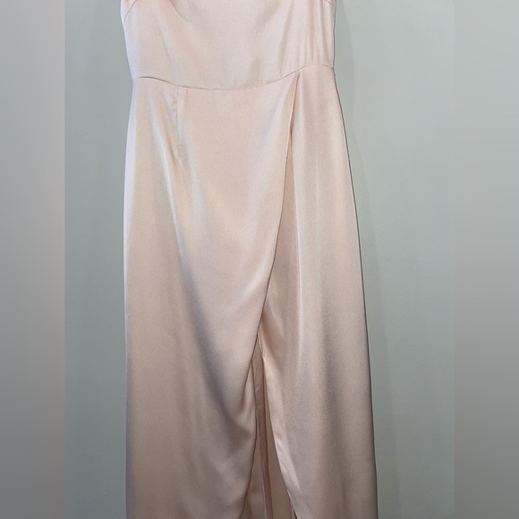 Sabo Skirt Champagne Satin Front Slit Low Back Long Dress Square Neck Size S - Picture 7 of 7